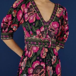 Farm Rio Black Flowers Garden Dress NWT